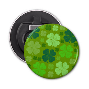 Green Clovers, Lucky Clovers, Saint Patrick's Day Button Flesopener