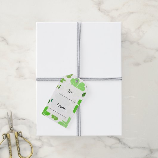 Green Clovers, Lucky Clovers, Saint Patrick's Day Cadeaulabel (Met Touw)