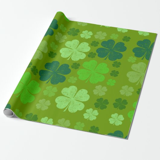 Green Clovers, Lucky Clovers, Saint Patrick's Day Cadeaupapier (Uitgerold)