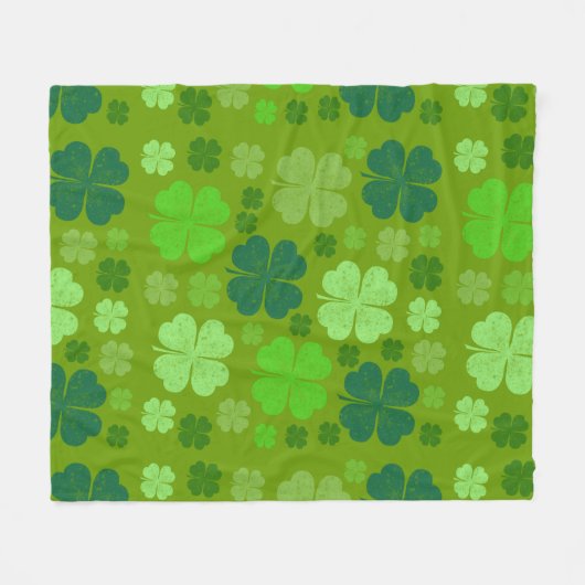 Green Clovers, Lucky Clovers, Saint Patrick's Day Fleece Deken (Voorkant (Horizontaal))