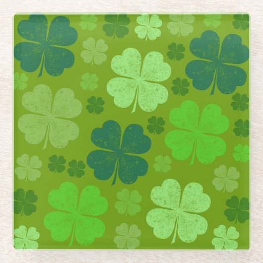 Green Clovers, Lucky Clovers, Saint Patrick's Day Glazen Onderzetter (Voorkant)