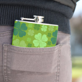 Green Clovers, Lucky Clovers, Saint Patrick's Day Heupfles