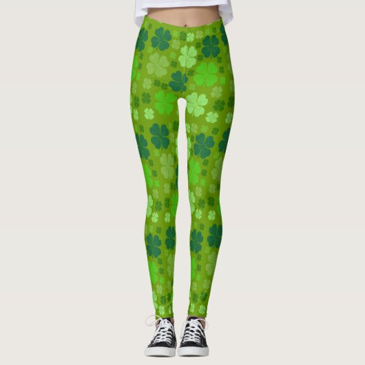 Green Clovers, Lucky Clovers, Saint Patrick's Day Leggings (Voorkant)