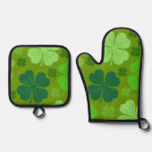 Green Clovers, Lucky Clovers, Saint Patrick's Day Ovenwant & Pannenlap Set (Voorkant)
