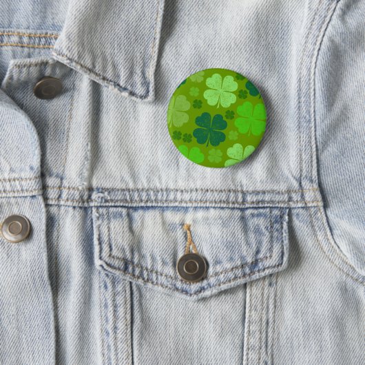 Green Clovers, Lucky Clovers, Saint Patrick's Day Ronde Button 5,7 Cm (In situ)