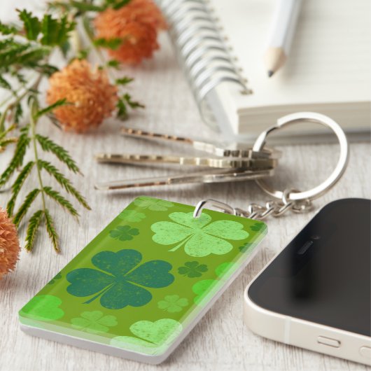 Green Clovers, Lucky Clovers, Saint Patrick's Day Sleutelhanger (Voorkant Rechts)
