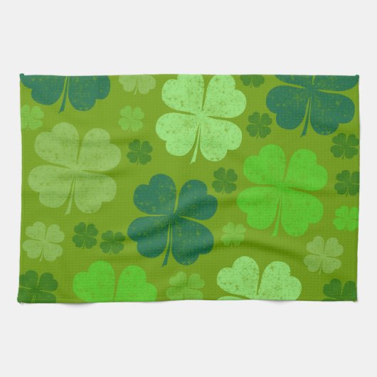 Green Clovers, Lucky Clovers, Saint Patrick's Day Theedoek (Horizontaal)