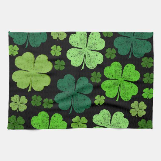 Green Clovers, Lucky Clovers, Saint Patrick's Day Theedoek (Horizontaal)