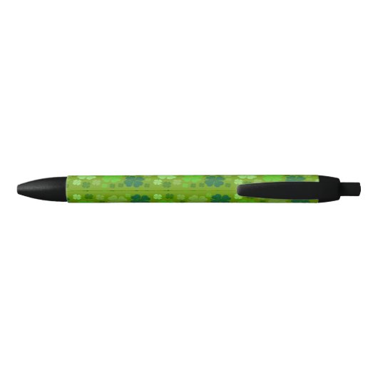 Green Clovers, Lucky Clovers, Saint Patrick's Day Zwarte Inkt Pen (Achterkant)