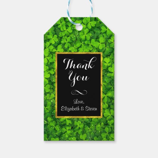 Green Clovers met FAUX Gold Foil Lijst Hartelijk d Cadeaulabel (Voorkant)