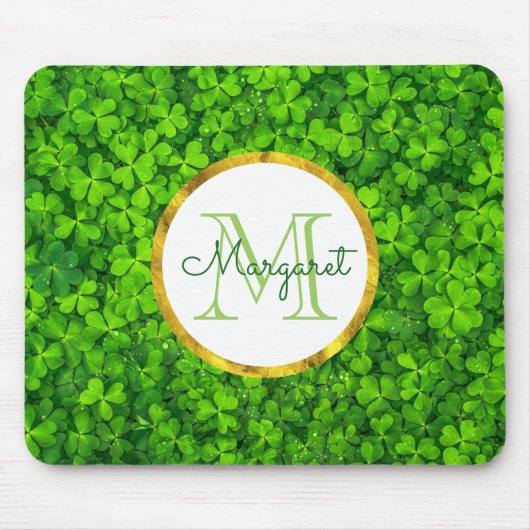 Green Clovers met FAUX Gold Foil Lijst Monogram Muismat (Voorkant)