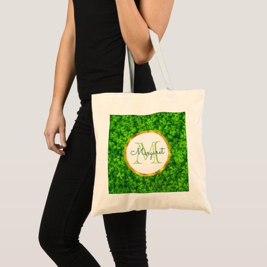 Green Clovers met FAUX Gold Foil Lijst Monogram Tote Bag (Voorkant (product))