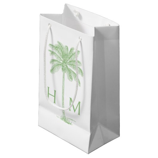 Green Coastal Palmetto Palm Monogram Klein Cadeauzakje (Voorkant Gekanteld)