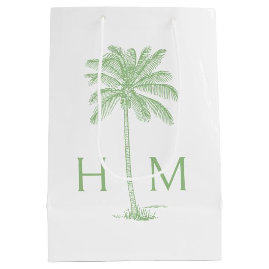 Green Coastal Palmetto Palm Monogram Medium Cadeauzakje (Achterkant)