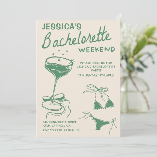 Green Cocktail Bachelorette Weekendschema Kaart (Staand voorkant)