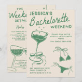 Green Cocktail Bachelorette Weekendschema Kaart (Voorkant / Achterkant)