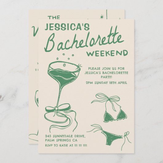 Green Cocktail Bachelorette Weekendschema Kaart (Voorkant / Achterkant)
