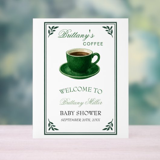 Green Coffee Cup Baby Shower Welcome Acryl Bord (Neutraal)