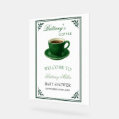 Green Coffee Cup Baby Shower Welcome Acryl Bord (Hoek)
