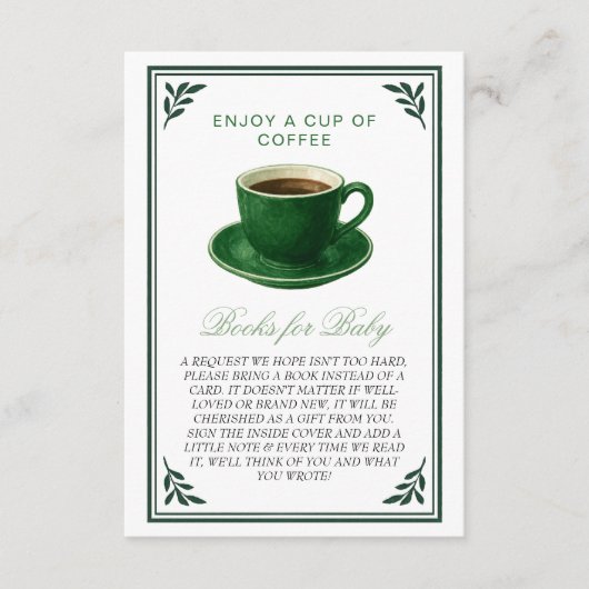 Green Coffee Cup Books for Baby Shower Informatiekaartje (Voorkant)