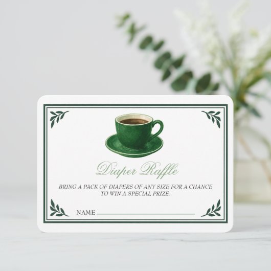 Green Coffee Cup Diaper Raffle Baby Shower Informatiekaartje (Staand voorkant)