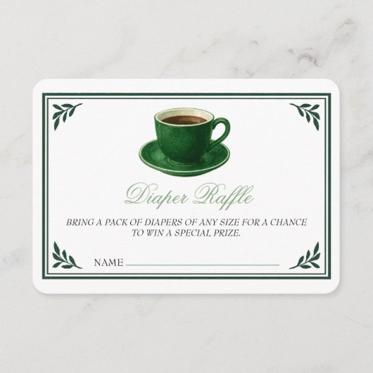 Green Coffee Cup Diaper Raffle Baby Shower Informatiekaartje (Voorkant)