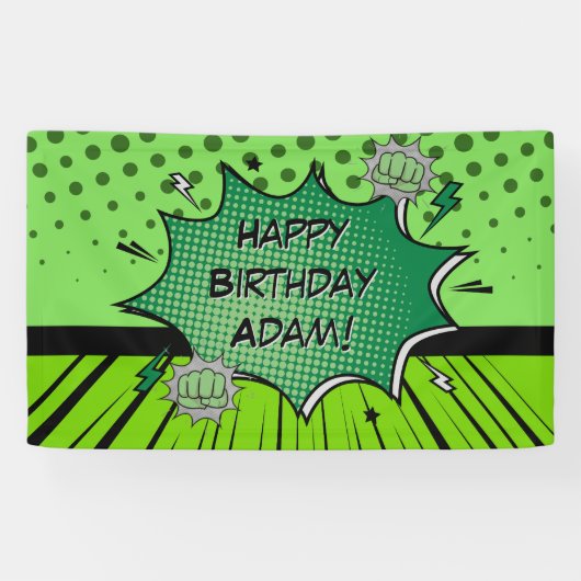 Green comic birthday spandoek (Horizontaal)