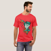 Green comic frog comes through cracks for men wome t-shirt (Voorkant volledig)