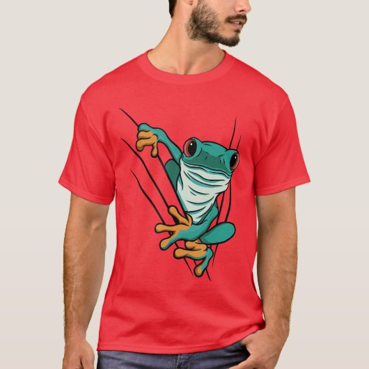 Green comic frog comes through cracks for men wome t-shirt (Voorkant)