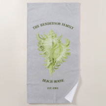 Green Conch Shell Beach Towel