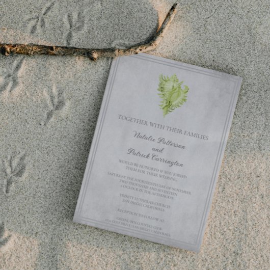 Green Conch Shell Wedding Invitation Kaart