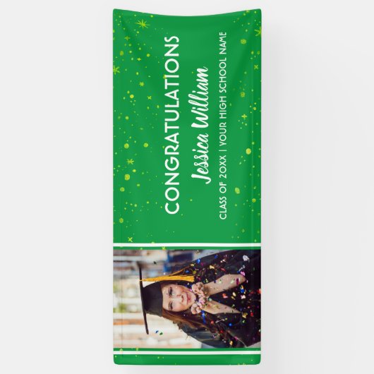 Green Confetti 2023 Afstuderen Foto Afstuderen Spandoek (Verticaal)