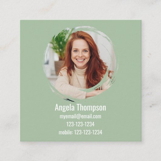 Green Connect with Me Photo QR Code  Vierkante Visitekaartje (Voorkant)