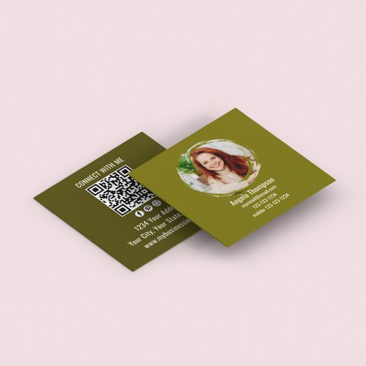 Green Connect with Me Photo QR Code  Vierkante Visitekaartje