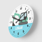 Green Construction Excavator Digger Kinder Room Ronde Klok (Hoek)