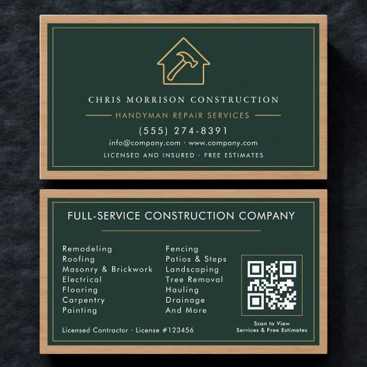 Green Construction Handyman QR Code Professional Visitekaartje