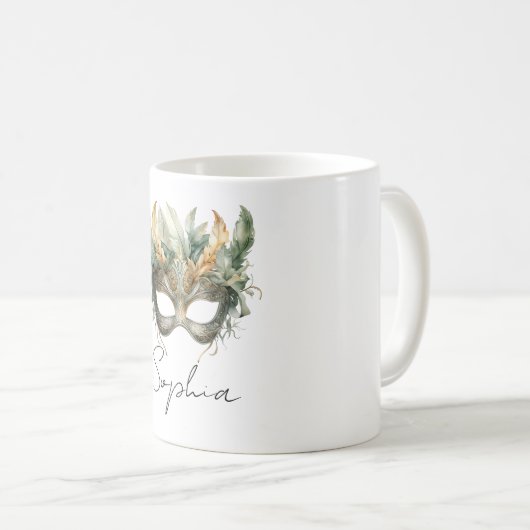 Green Copper Feathers Mask Koffiemok (Voorkant rechts)