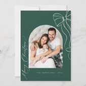 Green Coquette Bow Christmas Photo Card Feestdagenkaart (Voorkant)