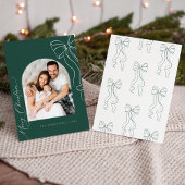 Green Coquette Bow Christmas Photo Card Feestdagenkaart