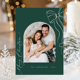 Green Coquette Bow Christmas Photo Card Feestdagenkaart