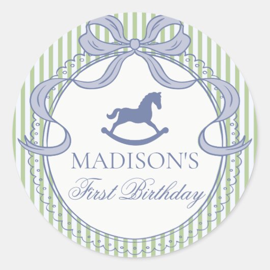 Green Coquette Bow Horse Birthday Envelope Seal Ronde Sticker (Voorkant)