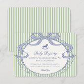 Green Coquette Bow Rocking Horse Baby Registry Informatiekaartje (Voorkant / Achterkant)