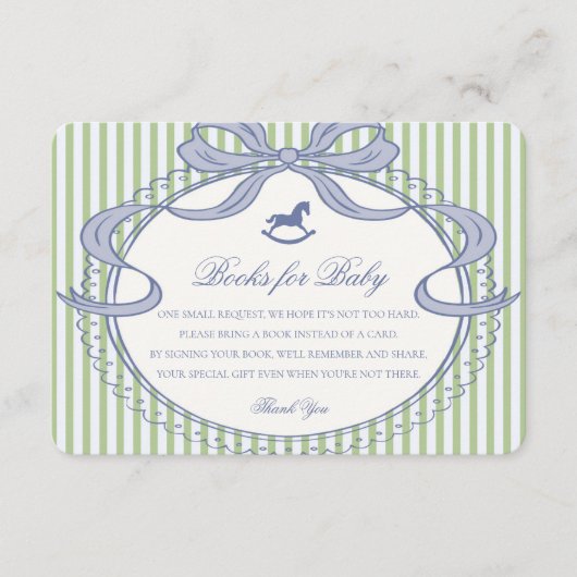 Green Coquette Bow Rocking Horse Books for Baby Informatiekaartje (Voorkant)