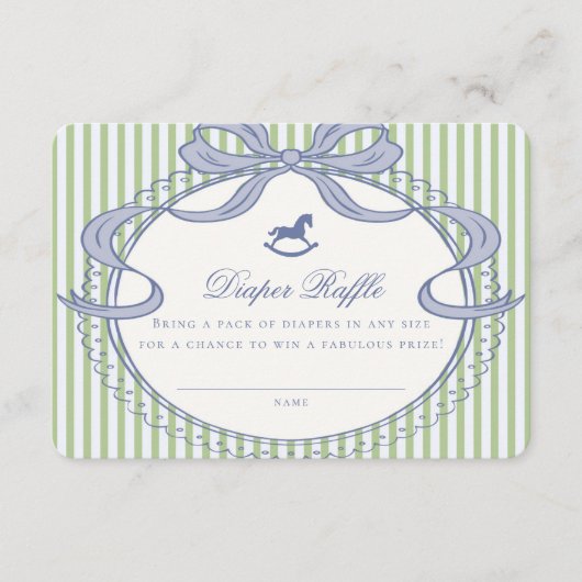 Green Coquette Bow Rocking Horse Diaper Raffle Informatiekaartje (Voorkant)
