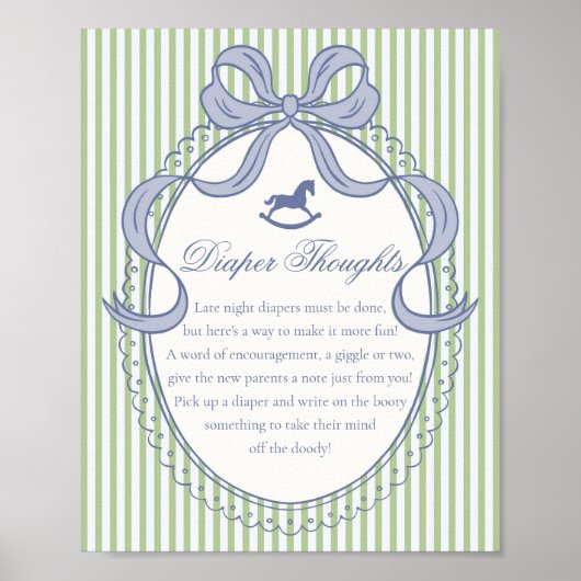 Green Coquette Bow Rocking Horse Diaper Thoughts Poster (Voorkant)