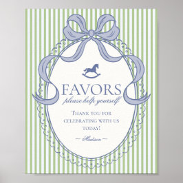 Green Coquette Bow Rocking Horse Favors Sign Poster