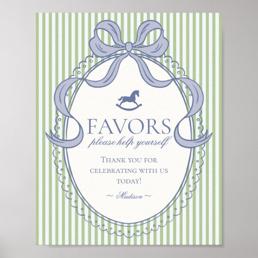 Green Coquette Bow Rocking Horse Favors Sign Poster (Voorkant)