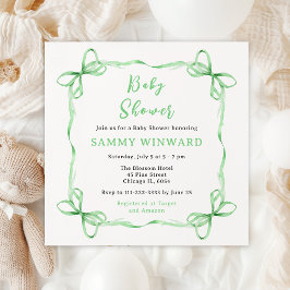 Green Coquette Ribbon Baby shower Kaart