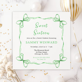 Green Coquette Ribbon Sweet Sixteen Kaart
