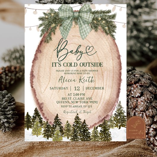 Green Coquette Rustic Winter Forest Baby Shower Kaart